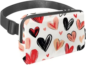 Crossbody Belt Bag for Women Men, Love Hearts Pattern Fanny Packs with Zipper Pockets,Waterproof Waist Packs with Adjustable Strap for Workout Running Traveling Hiking
