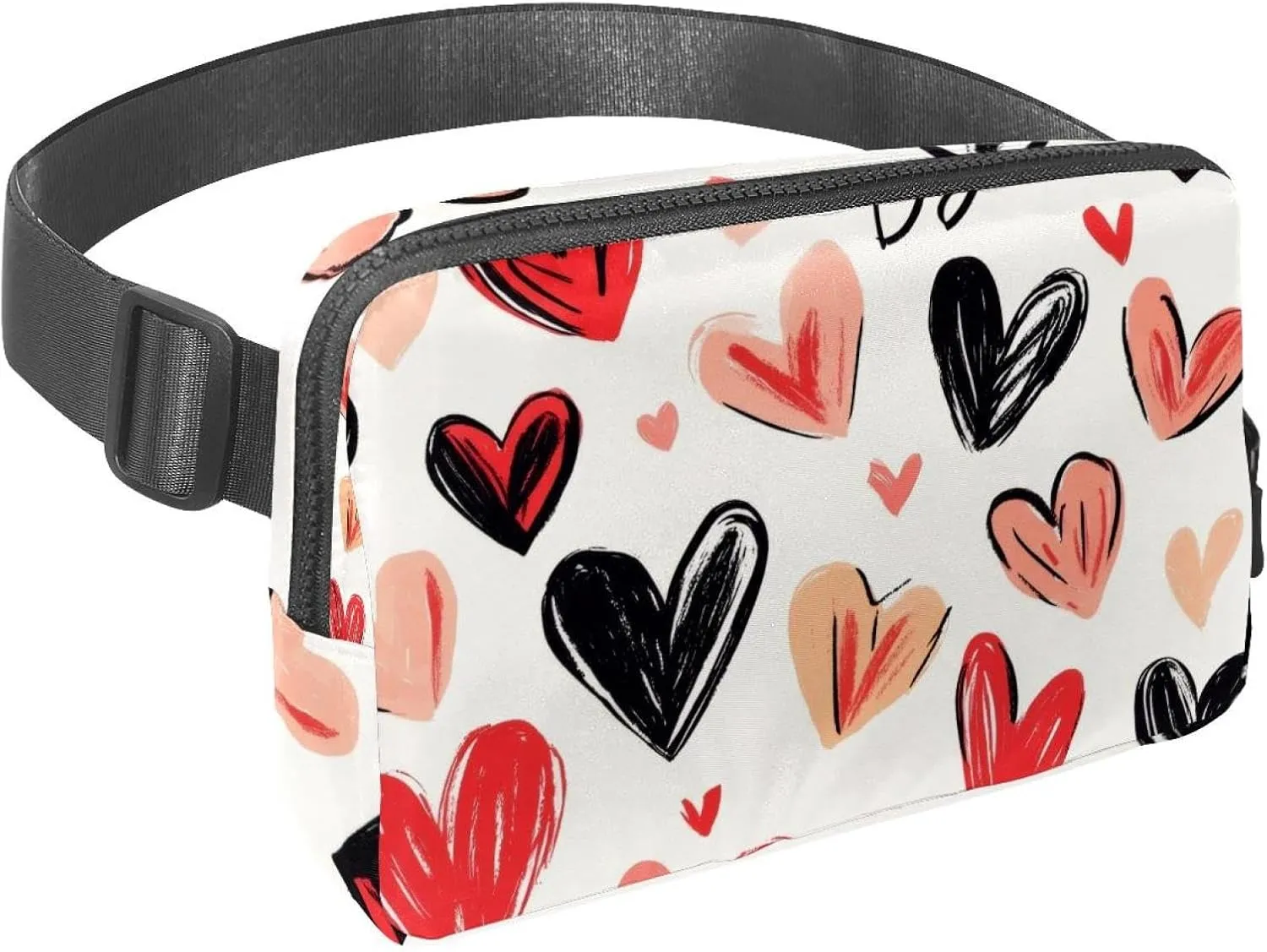 Crossbody Belt Bag for Women Men, Love Hearts Pattern Fanny Packs with Zipper Pockets,Waterproof Waist Packs with Adjustable Strap for Workout Running Traveling Hiking