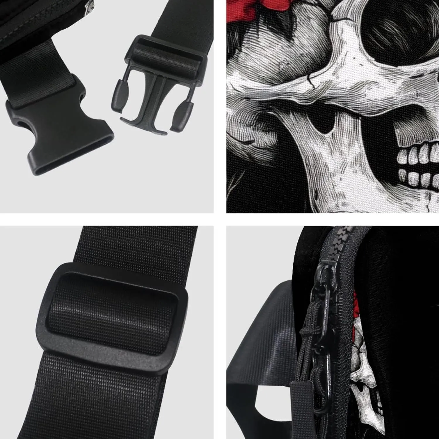 Crossbody Belt Bag for Women Men, Skull Rose Fanny Packs with Zipper Pockets,Waterproof Waist Packs with Adjustable Strap for Workout Running Traveling Hiking