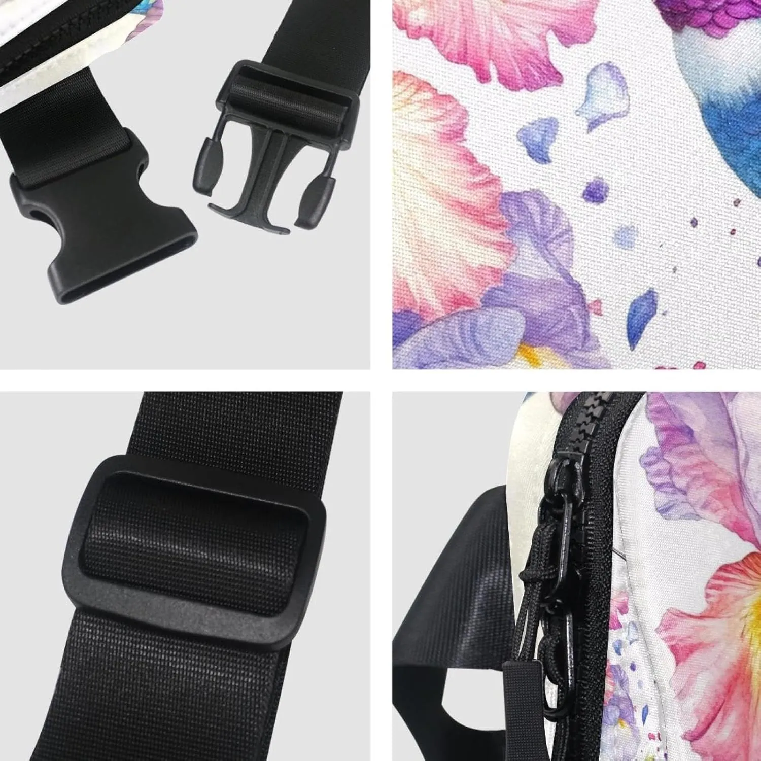 Crossbody Belt Bag for Women Men, Watercolor Hummingbird Flowers Fanny Packs with Zipper Pockets,Waterproof Waist Packs with Adjustable Strap for Workout Running Traveling Hiking