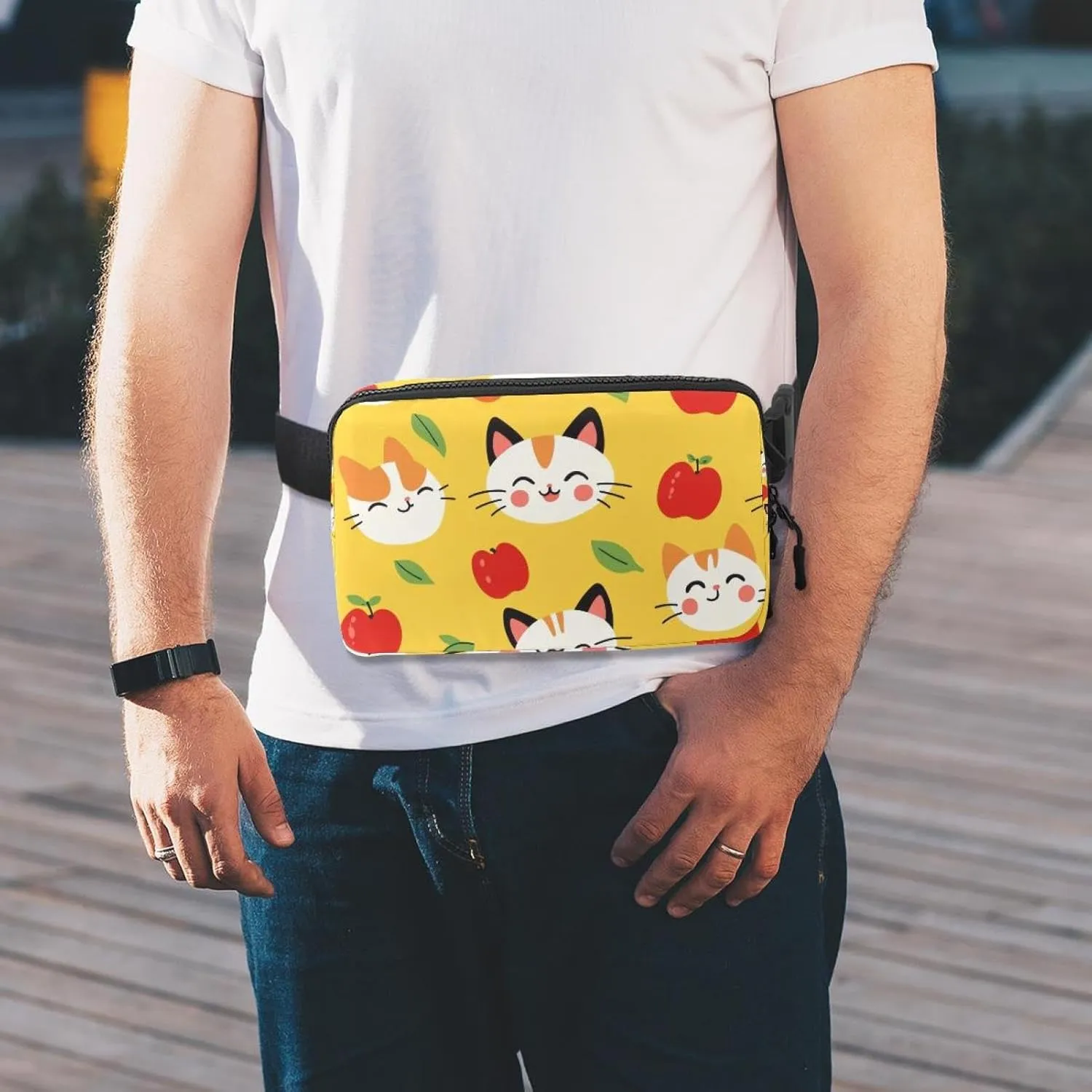 Crossbody Belt Bag for Women Men, Yellow Cats Face Fanny Packs with Zipper Pockets,Waterproof Waist Packs with Adjustable Strap for Workout Running Traveling Hiking