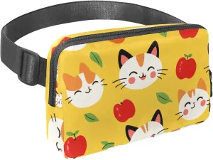 Crossbody Belt Bag for Women Men, Yellow Cats Face Fanny Packs with Zipper Pockets,Waterproof Waist Packs with Adjustable Strap for Workout Running Traveling Hiking