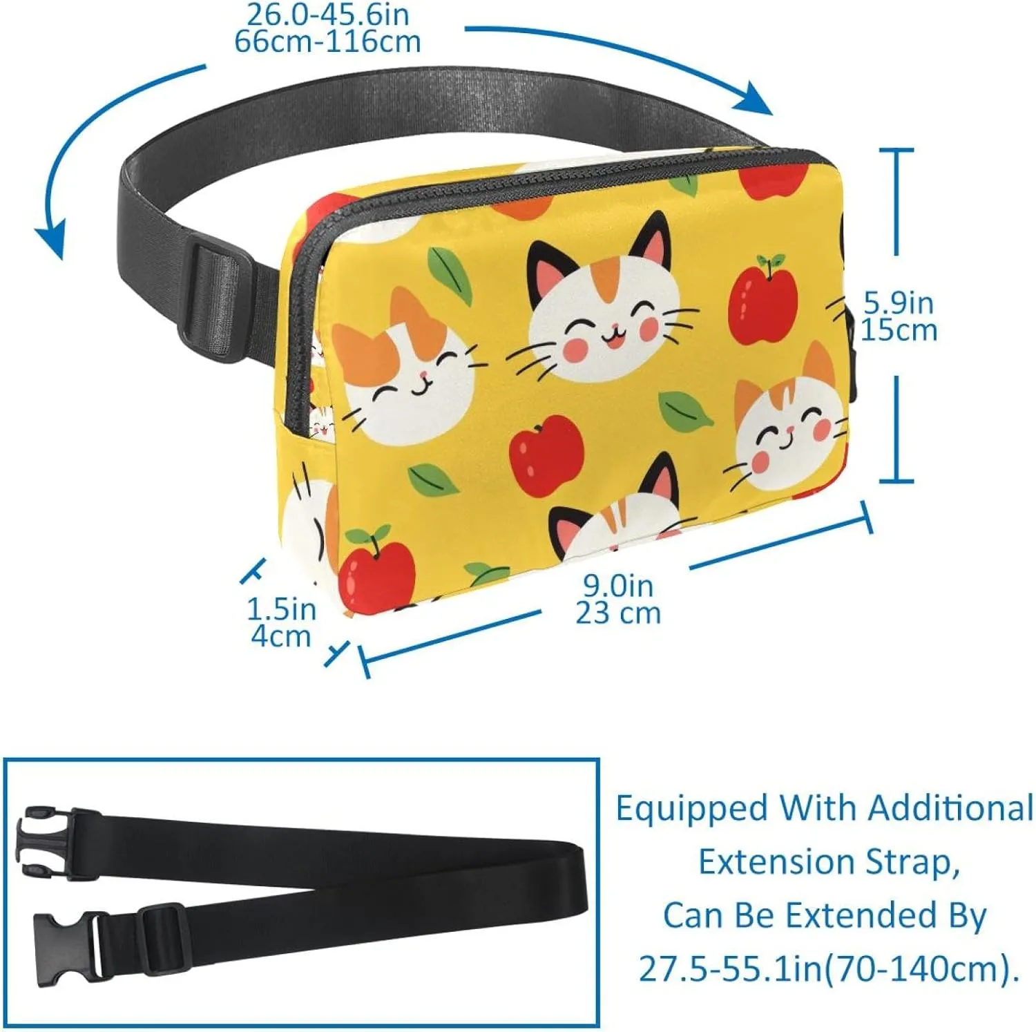Crossbody Belt Bag for Women Men, Yellow Cats Face Fanny Packs with Zipper Pockets,Waterproof Waist Packs with Adjustable Strap for Workout Running Traveling Hiking