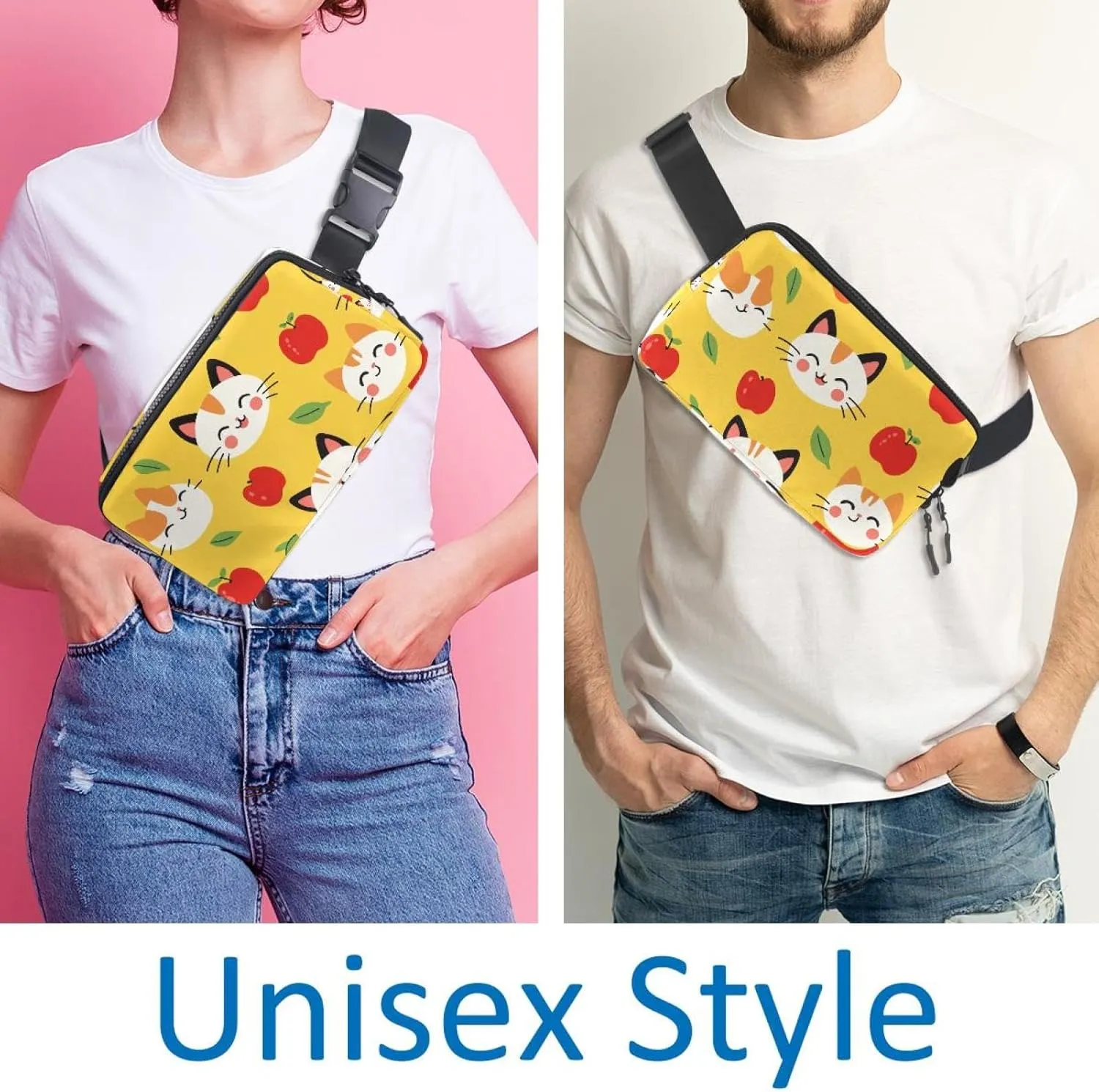 Crossbody Belt Bag for Women Men, Yellow Cats Face Fanny Packs with Zipper Pockets,Waterproof Waist Packs with Adjustable Strap for Workout Running Traveling Hiking