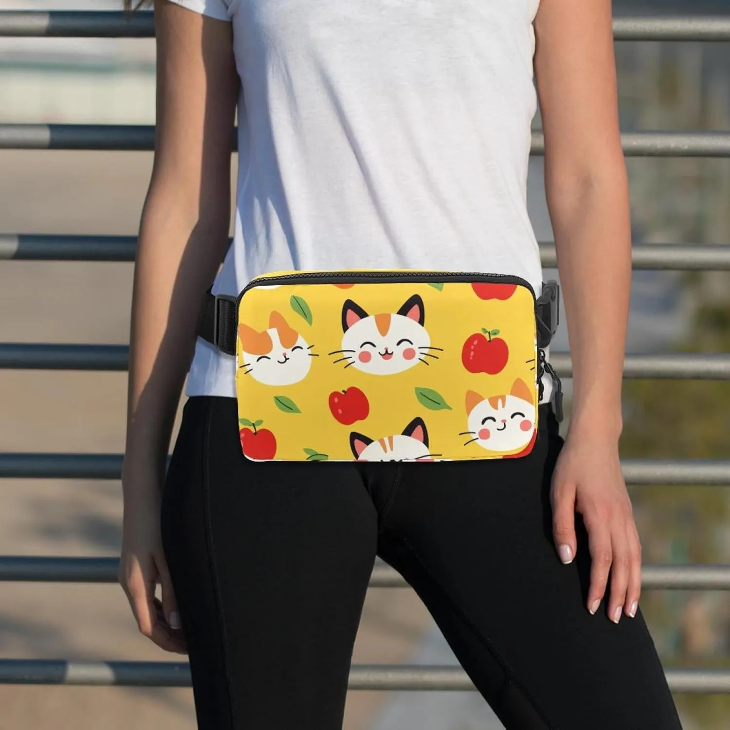 Crossbody Belt Bag for Women Men, Yellow Cats Face Fanny Packs with Zipper Pockets,Waterproof Waist Packs with Adjustable Strap for Workout Running Traveling Hiking
