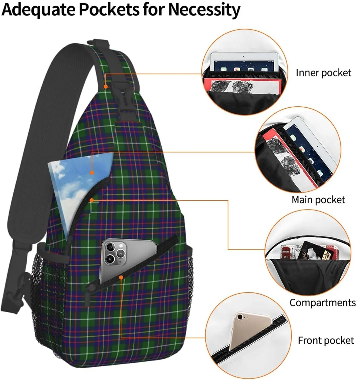 Crossbody Sling Backpack Clan Inglis Modern Tartan Shoulder Chest Bag Daypack for Traveling Sport