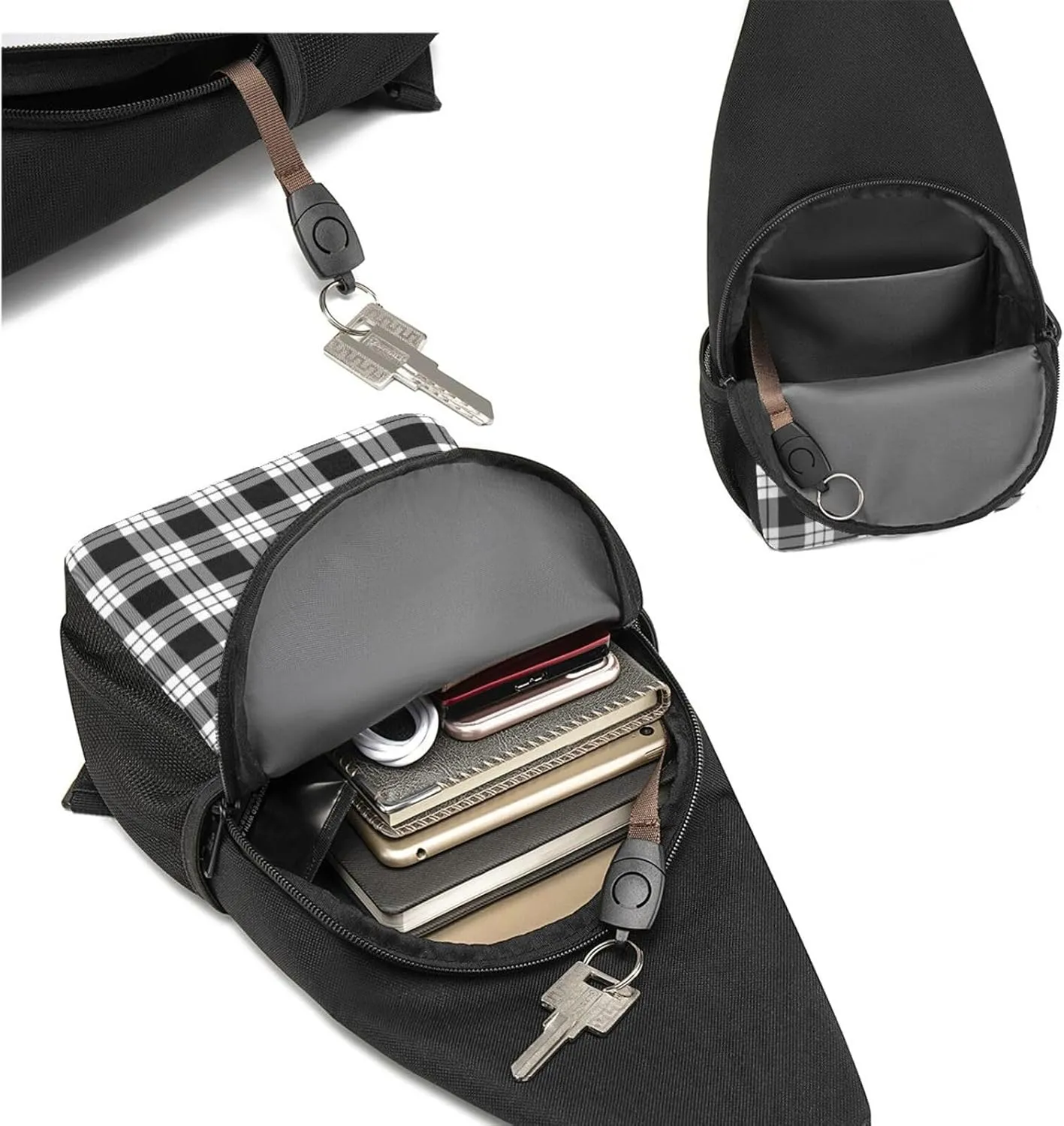Crossbody Sling Backpack MacFarlane Black and White Tartan Shoulder Chest Bag Daypack for Traveling Sport