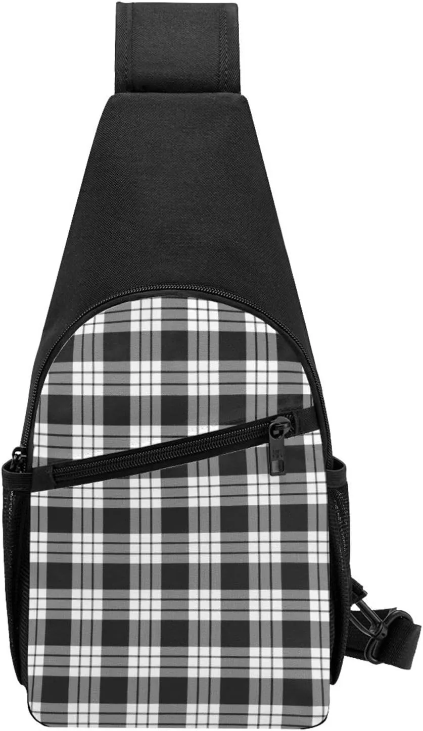 Crossbody Sling Backpack MacFarlane Black and White Tartan Shoulder Chest Bag Daypack for Traveling Sport