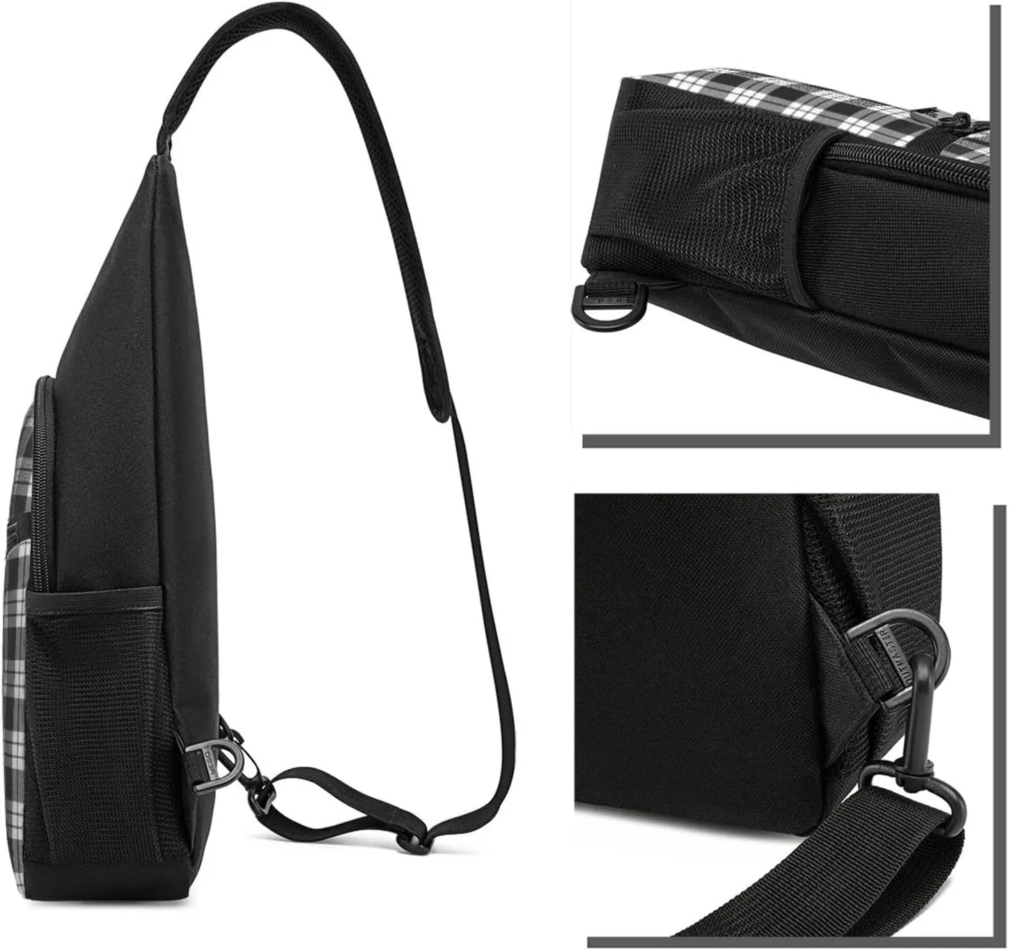 Crossbody Sling Backpack MacFarlane Black and White Tartan Shoulder Chest Bag Daypack for Traveling Sport