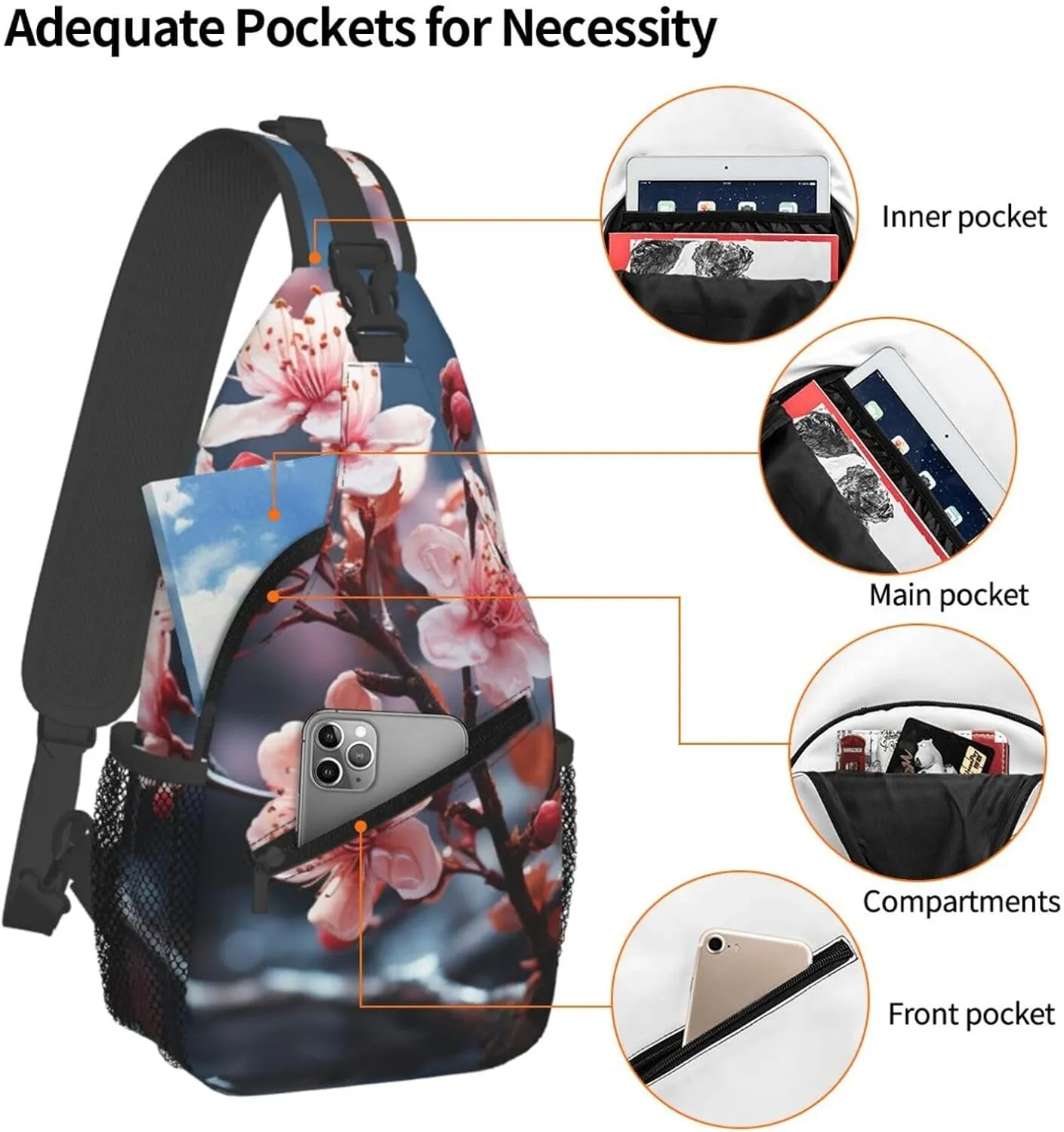 Crossbody Sling Backpack Sling Bag For Men Women Cross Chest Bag Shoulder Bag Branches Of Flowers Travel Hiking Daypack