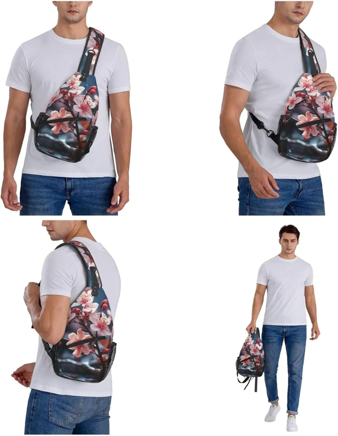 Crossbody Sling Backpack Sling Bag For Men Women Cross Chest Bag Shoulder Bag Branches Of Flowers Travel Hiking Daypack