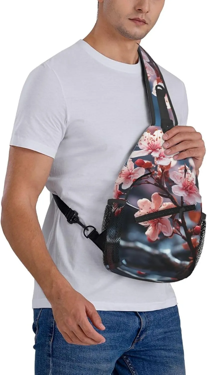 Crossbody Sling Backpack Sling Bag For Men Women Cross Chest Bag Shoulder Bag Branches Of Flowers Travel Hiking Daypack