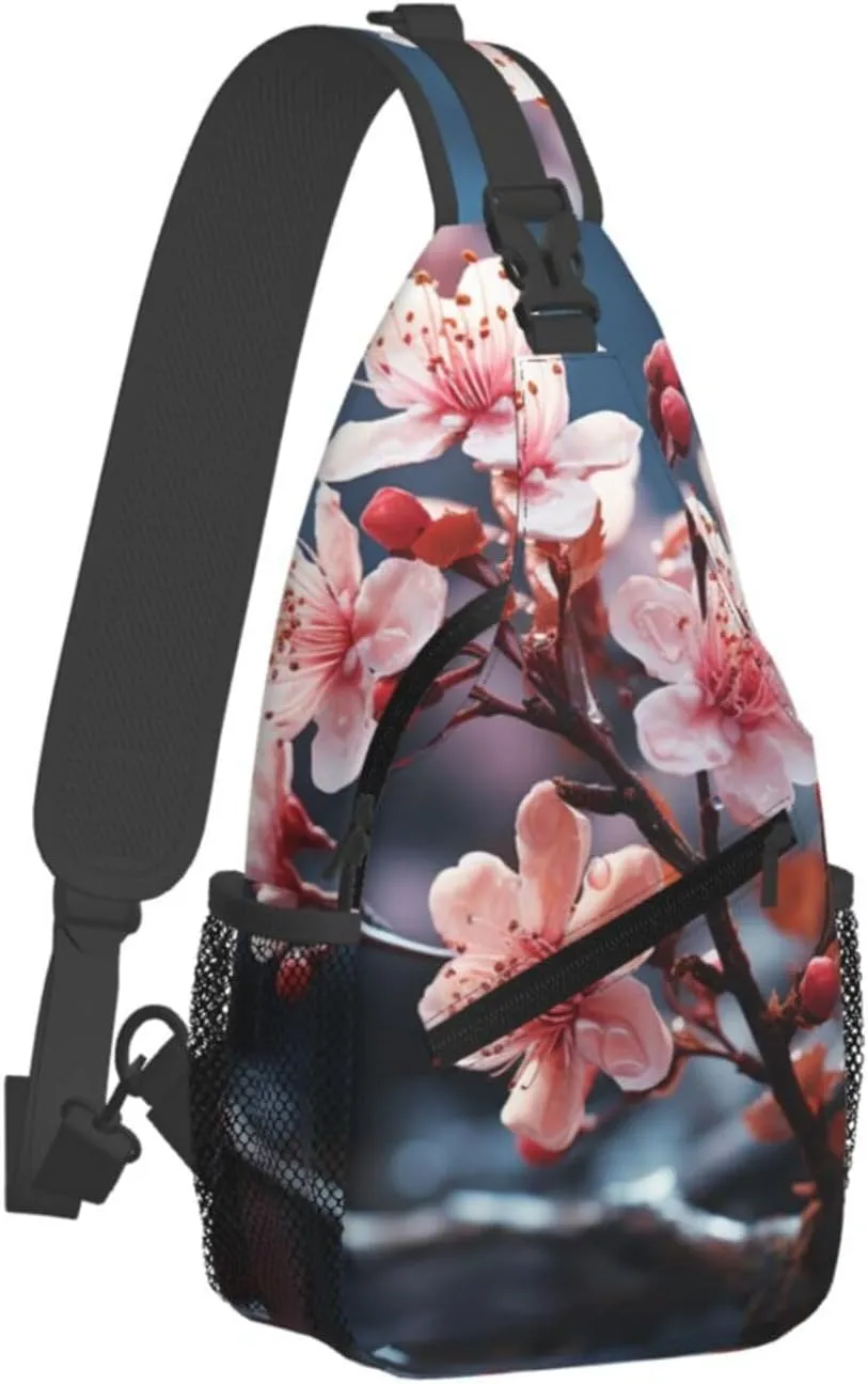 Crossbody Sling Backpack Sling Bag For Men Women Cross Chest Bag Shoulder Bag Branches Of Flowers Travel Hiking Daypack