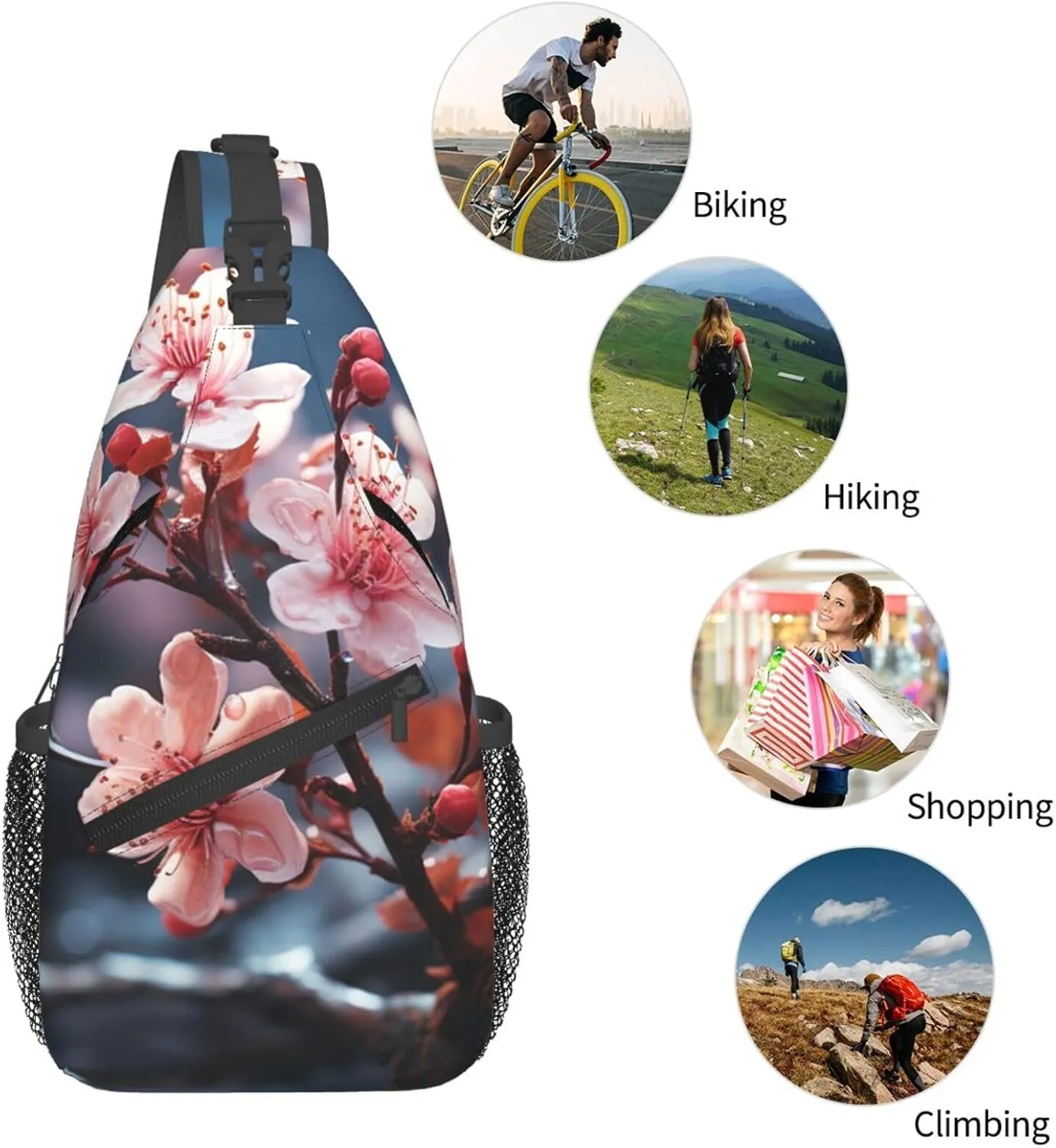 Crossbody Sling Backpack Sling Bag For Men Women Cross Chest Bag Shoulder Bag Branches Of Flowers Travel Hiking Daypack