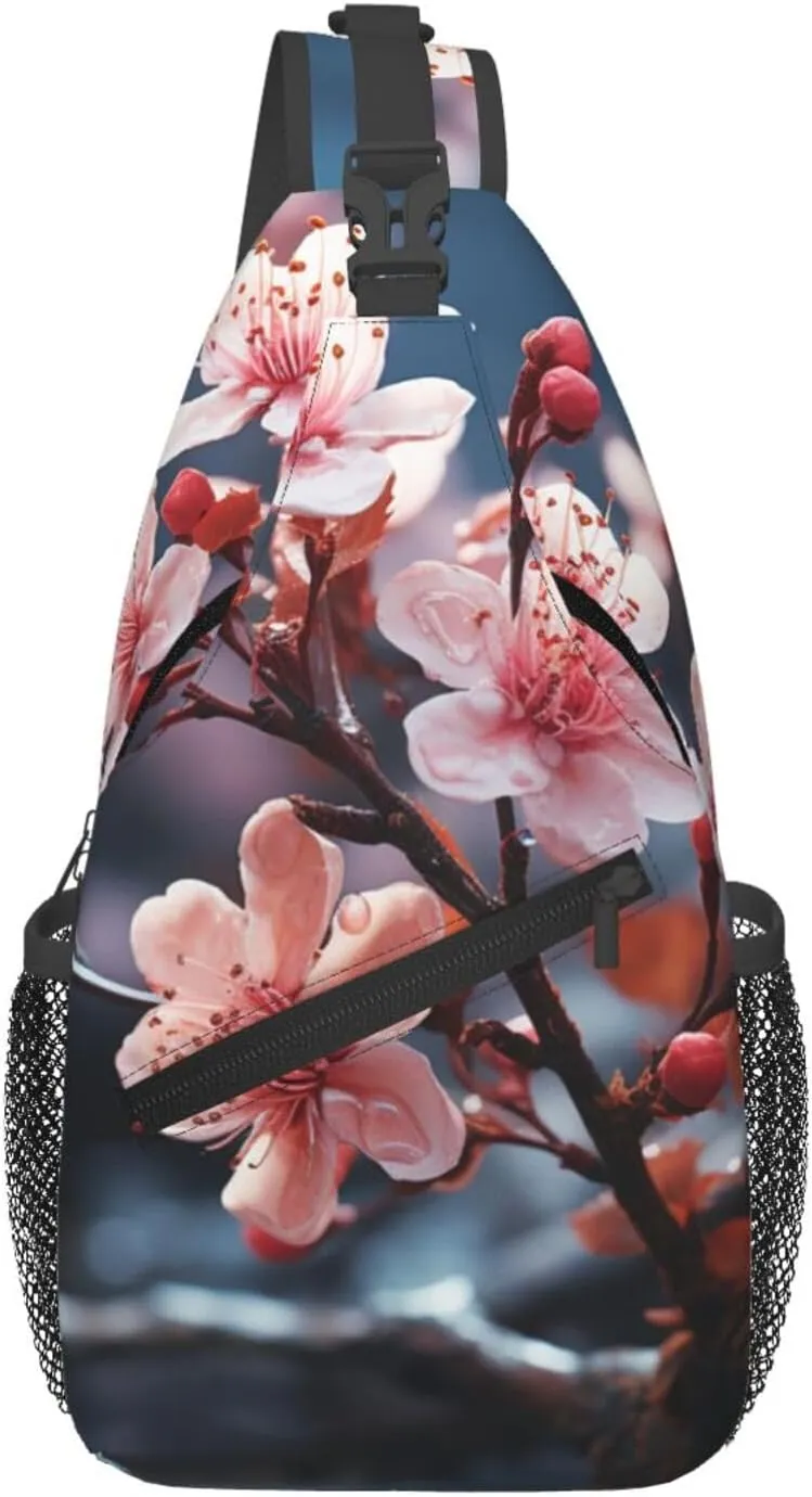 Crossbody Sling Backpack Sling Bag For Men Women Cross Chest Bag Shoulder Bag Branches Of Flowers Travel Hiking Daypack