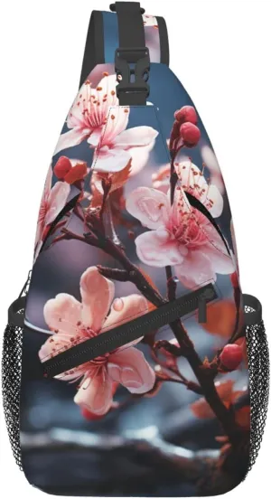 Crossbody Sling Backpack Sling Bag For Men Women Cross Chest Bag Shoulder Bag Branches Of Flowers Travel Hiking Daypack