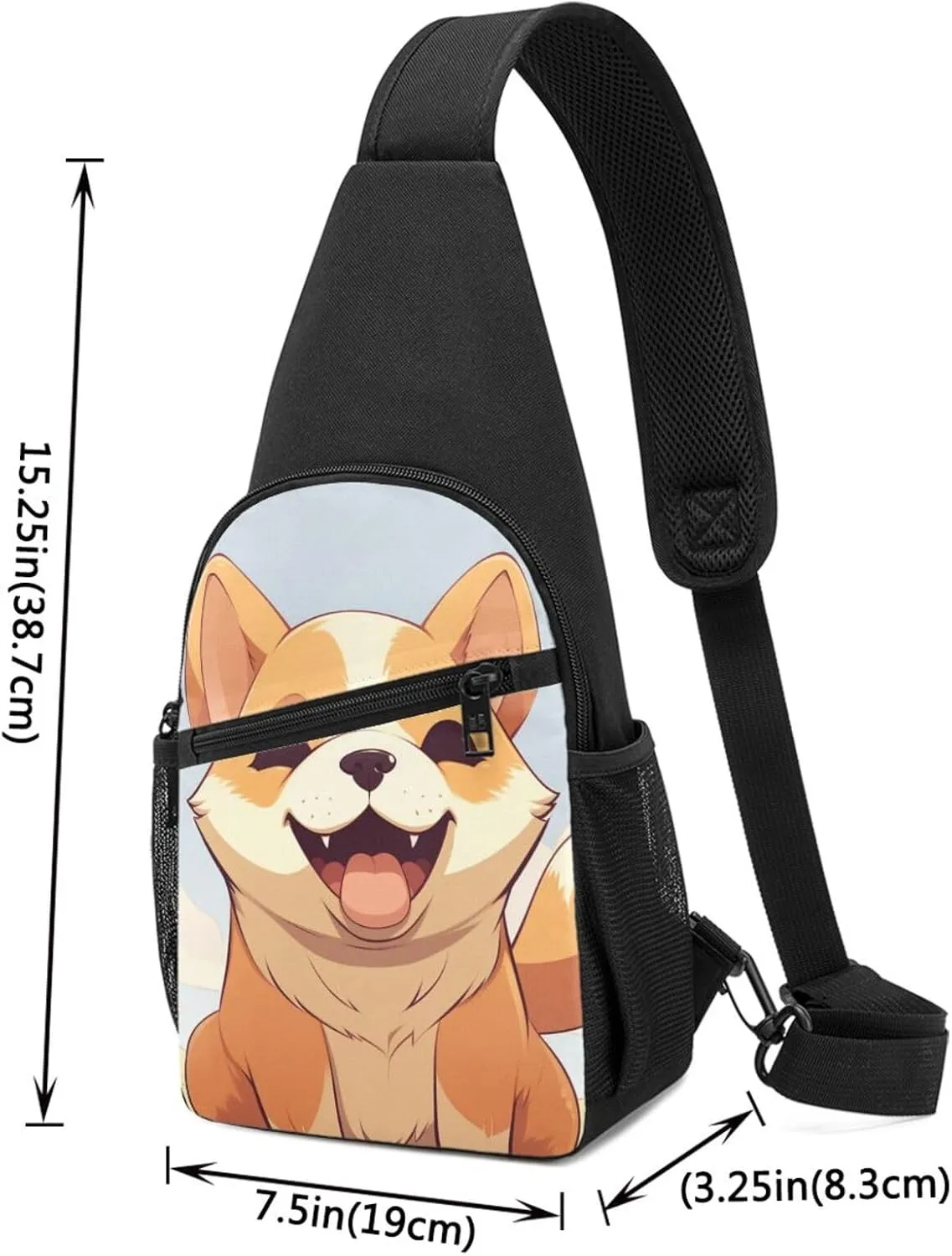 Crossbody Sling Backpack Sling Bag for Men Women Cross Chest Bag Shoulder Bag Cartoon shiba Inu dog Travel Hiking Daypack