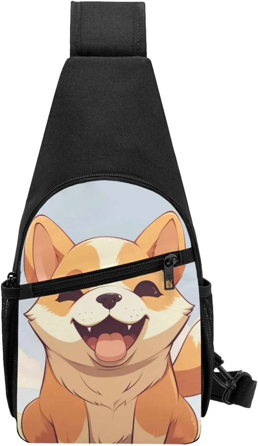 Crossbody Sling Backpack Sling Bag for Men Women Cross Chest Bag Shoulder Bag Cartoon shiba Inu dog Travel Hiking Daypack