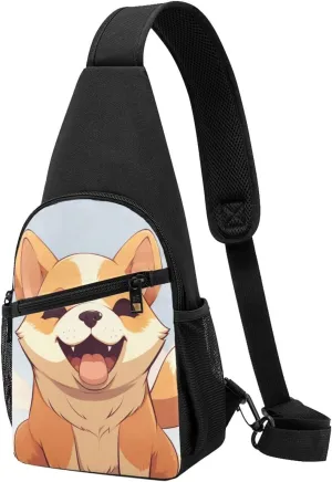 Crossbody Sling Backpack Sling Bag for Men Women Cross Chest Bag Shoulder Bag Cartoon shiba Inu dog Travel Hiking Daypack