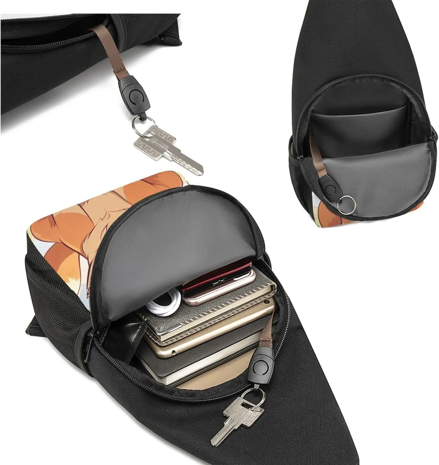 Crossbody Sling Backpack Sling Bag for Men Women Cross Chest Bag Shoulder Bag Cartoon shiba Inu dog Travel Hiking Daypack