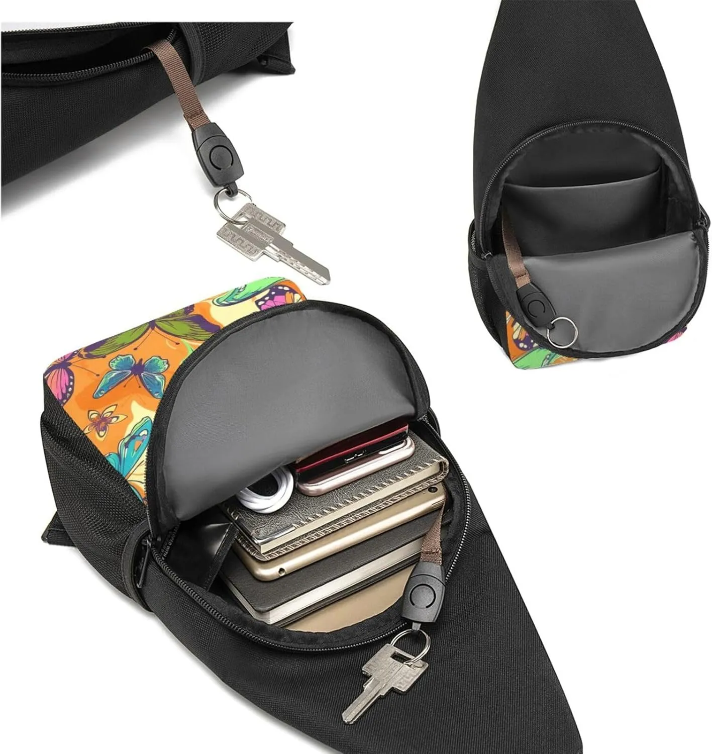 Crossbody Sling Backpack Sling Bag for Men Women Cross Chest Bag Shoulder Bag colorful butterfly Travel Hiking Daypack