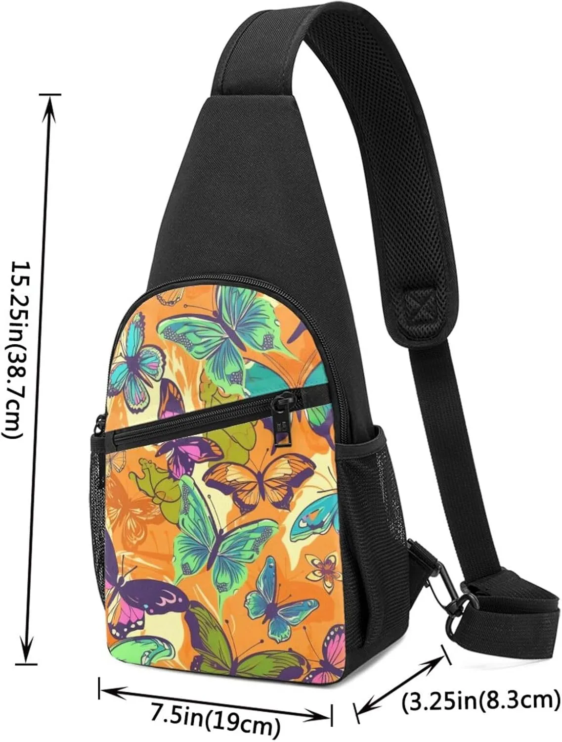 Crossbody Sling Backpack Sling Bag for Men Women Cross Chest Bag Shoulder Bag colorful butterfly Travel Hiking Daypack