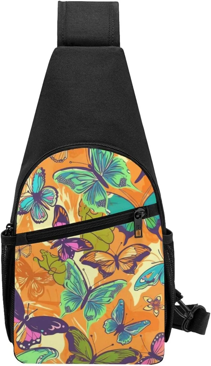Crossbody Sling Backpack Sling Bag for Men Women Cross Chest Bag Shoulder Bag colorful butterfly Travel Hiking Daypack