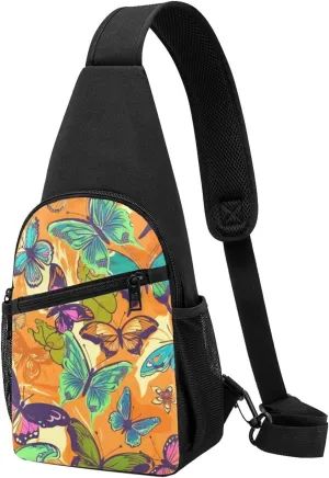 Crossbody Sling Backpack Sling Bag for Men Women Cross Chest Bag Shoulder Bag colorful butterfly Travel Hiking Daypack