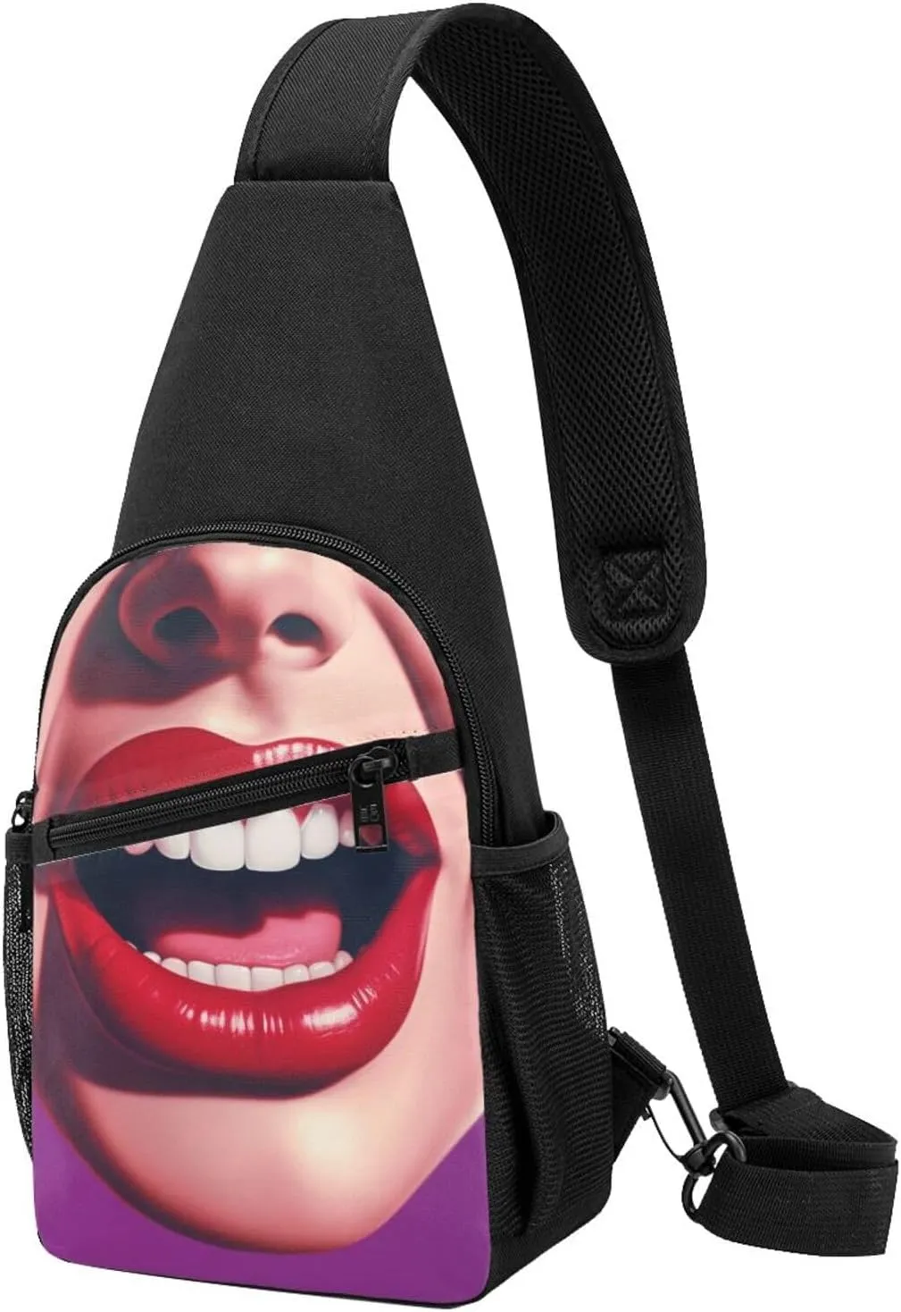 Crossbody Sling Backpack Sling Bag for Men Women Cross Chest Bag Shoulder Bag Comic Mouth Travel Hiking Daypack