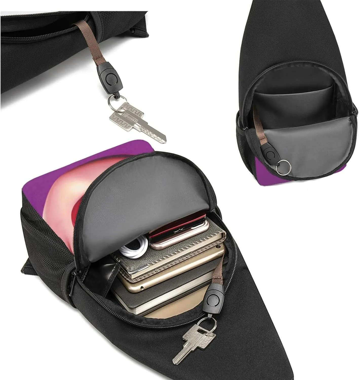 Crossbody Sling Backpack Sling Bag for Men Women Cross Chest Bag Shoulder Bag Comic Mouth Travel Hiking Daypack