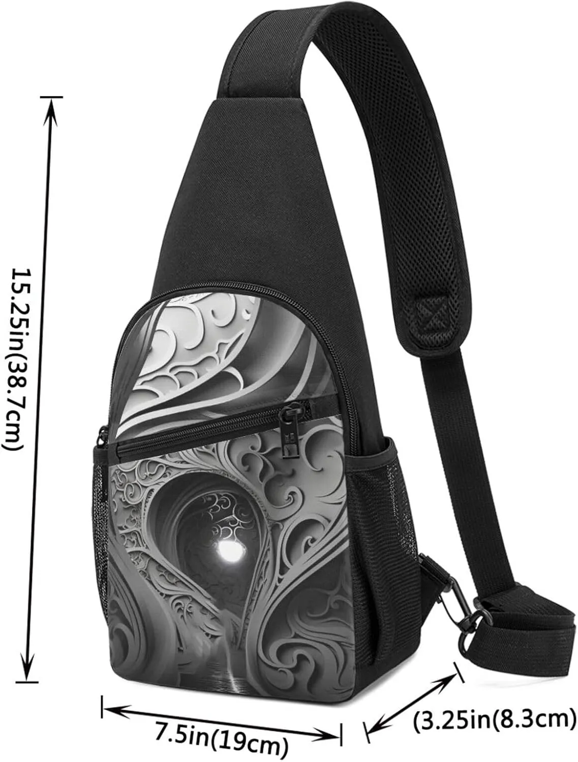 Crossbody Sling Backpack Sling Bag for Men Women Cross Chest Bag Shoulder Bag Complex Black and White Travel Hiking Daypack