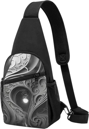 Crossbody Sling Backpack Sling Bag for Men Women Cross Chest Bag Shoulder Bag Complex Black and White Travel Hiking Daypack