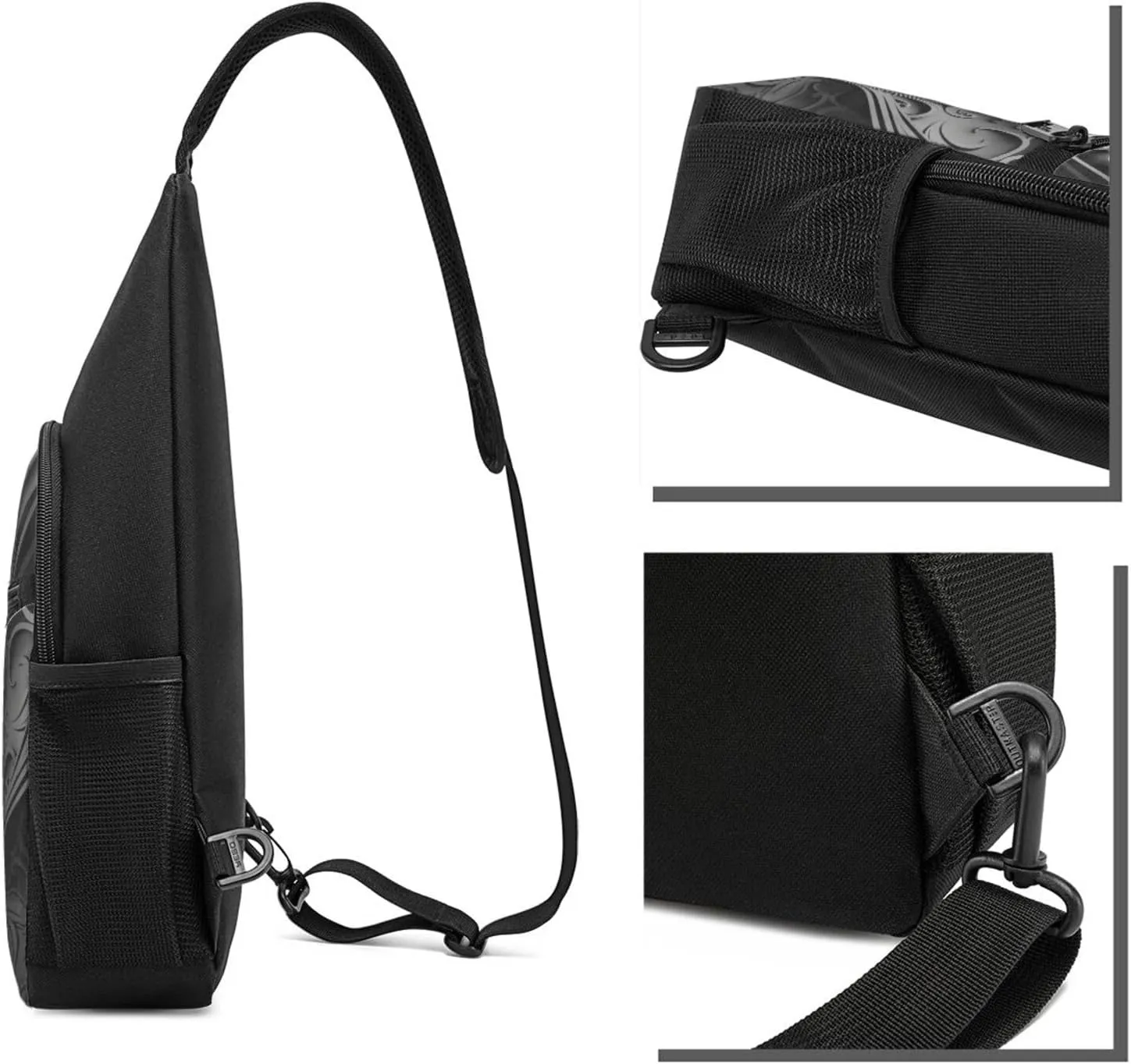 Crossbody Sling Backpack Sling Bag for Men Women Cross Chest Bag Shoulder Bag Complex Black and White Travel Hiking Daypack