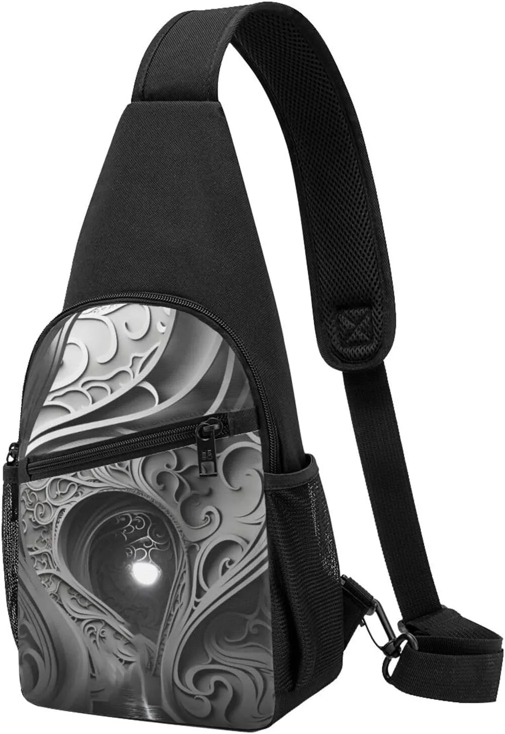 Crossbody Sling Backpack Sling Bag for Men Women Cross Chest Bag Shoulder Bag Complex Black and White Travel Hiking Daypack