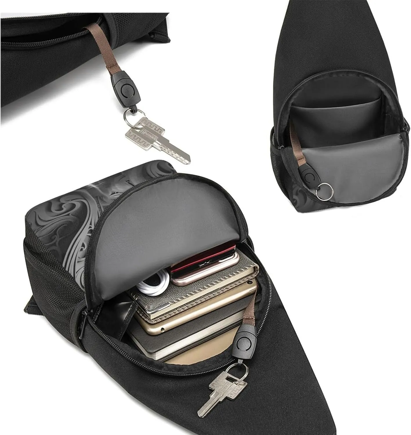 Crossbody Sling Backpack Sling Bag for Men Women Cross Chest Bag Shoulder Bag Complex Black and White Travel Hiking Daypack