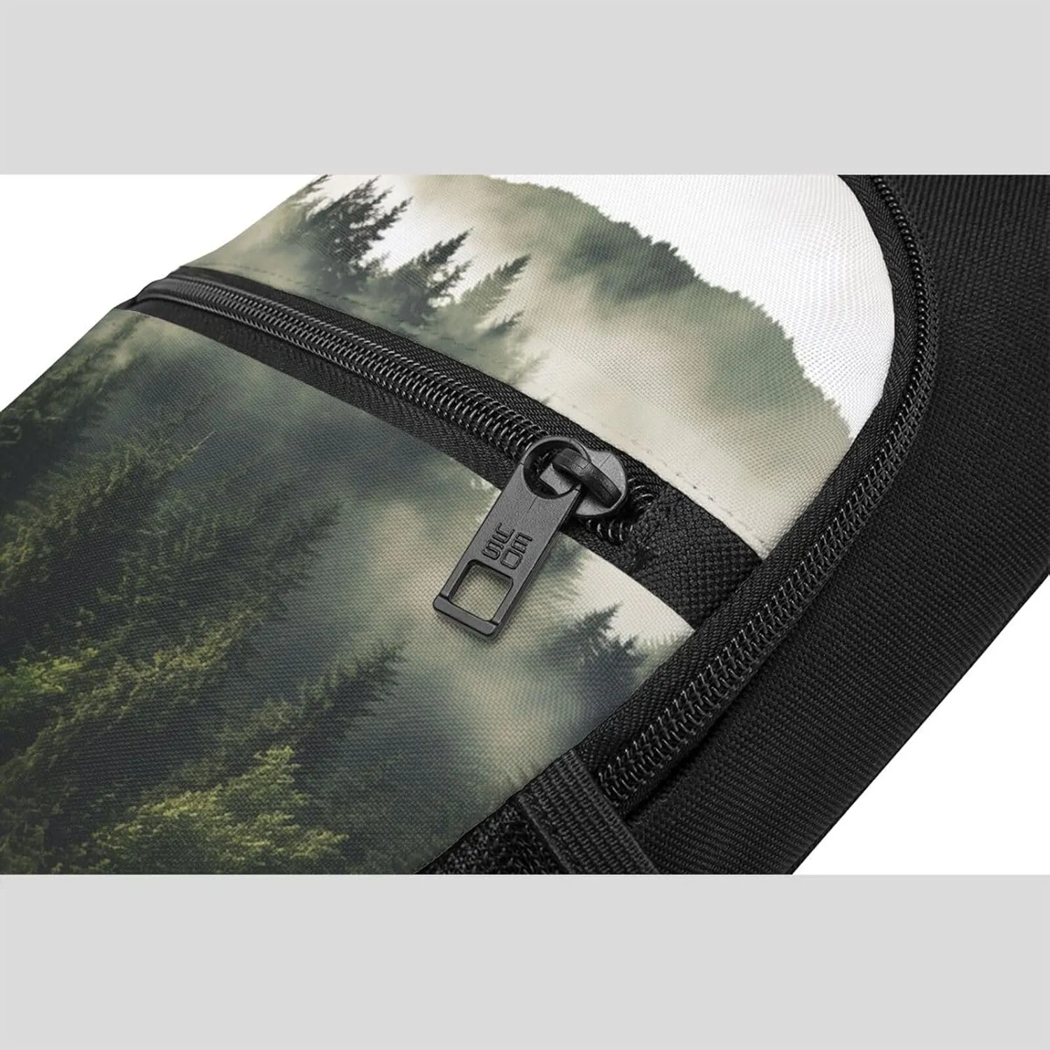Crossbody Sling Backpack Sling Bag for Men Women Cross Chest Bag Shoulder Bag Coniferous Trees in The Mountain Fog Travel Hiking Daypack