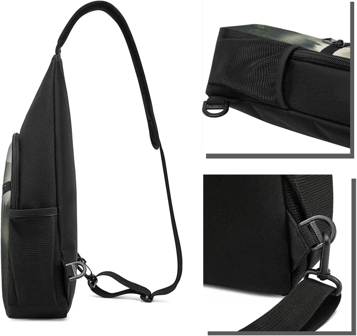 Crossbody Sling Backpack Sling Bag for Men Women Cross Chest Bag Shoulder Bag Coniferous Trees in The Mountain Fog Travel Hiking Daypack