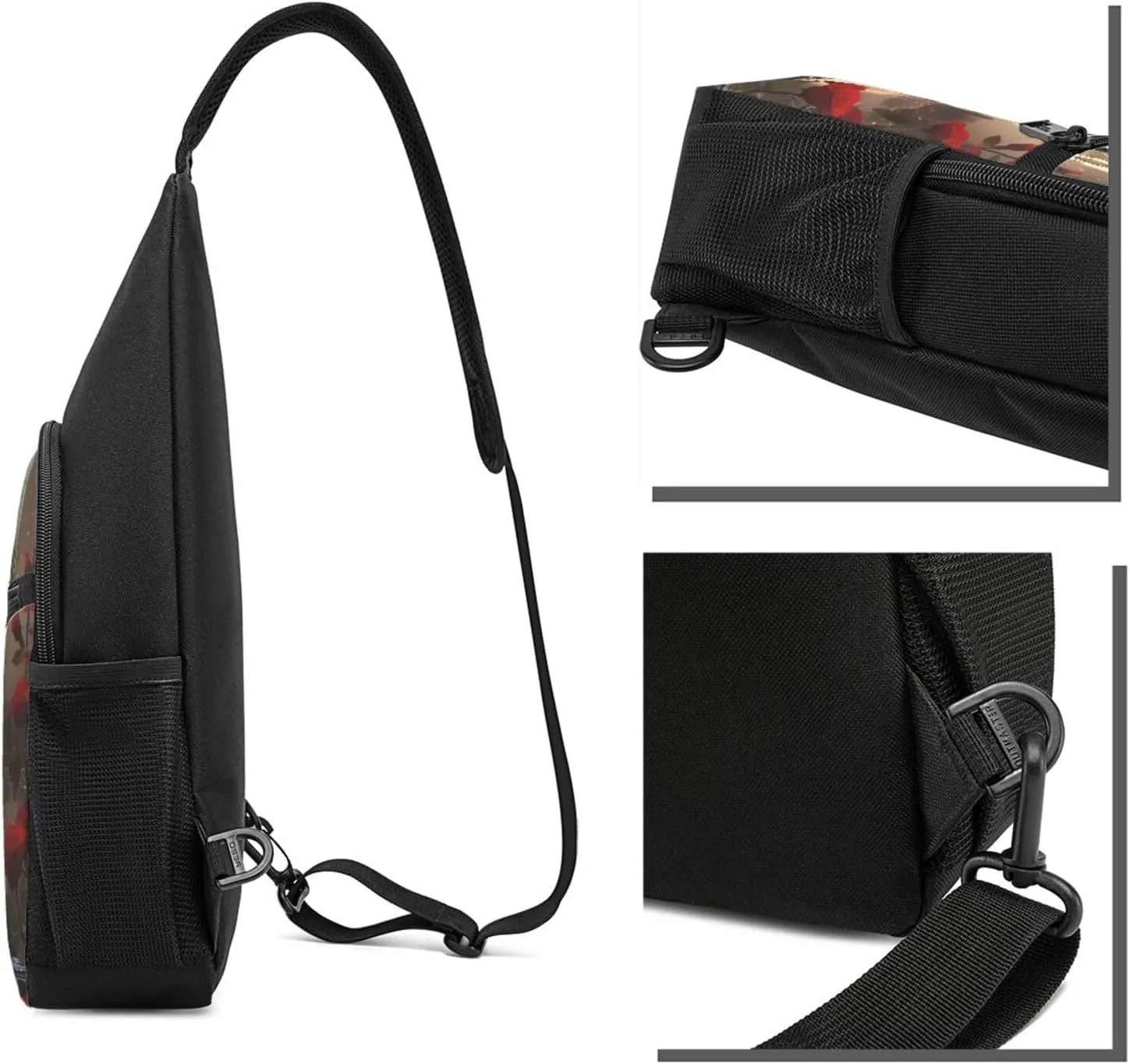 Crossbody Sling Backpack Sling Bag for Men Women Cross Chest Bag Shoulder Bag Couple Lover Red Roses Travel Hiking Daypack