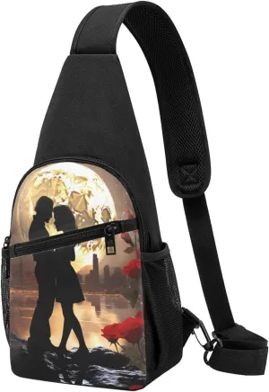 Crossbody Sling Backpack Sling Bag for Men Women Cross Chest Bag Shoulder Bag Couple Lover Red Roses Travel Hiking Daypack