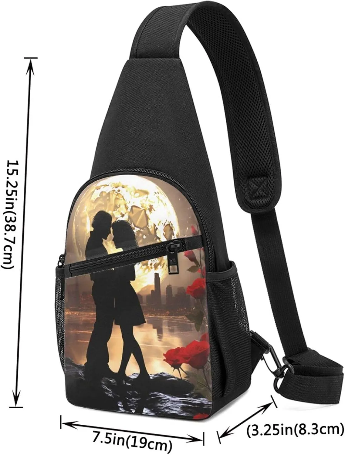 Crossbody Sling Backpack Sling Bag for Men Women Cross Chest Bag Shoulder Bag Couple Lover Red Roses Travel Hiking Daypack