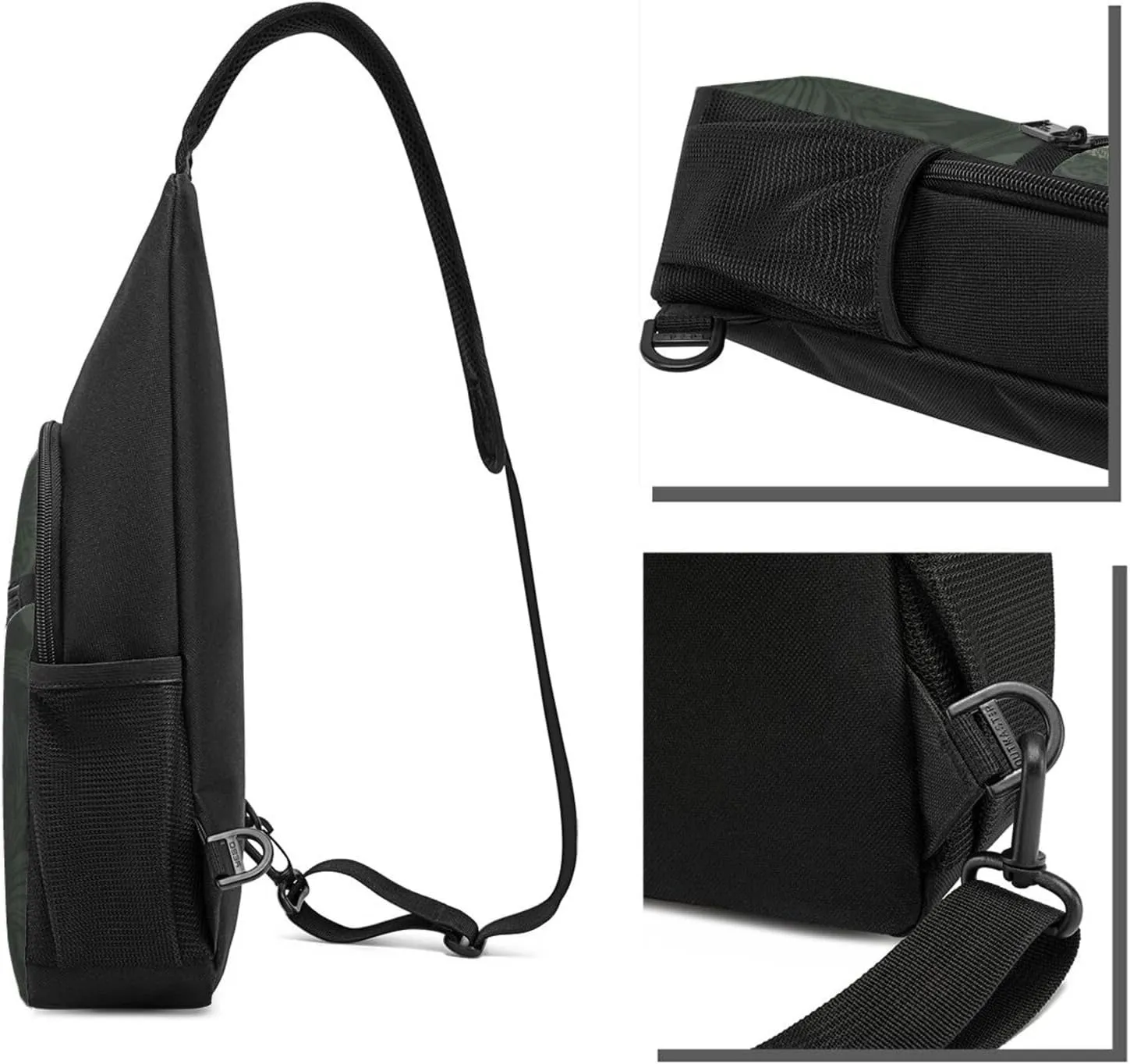 Crossbody Sling Backpack Sling Bag for Men Women Cross Chest Bag Shoulder Bag Dark green and white pattern Travel Hiking Daypack
