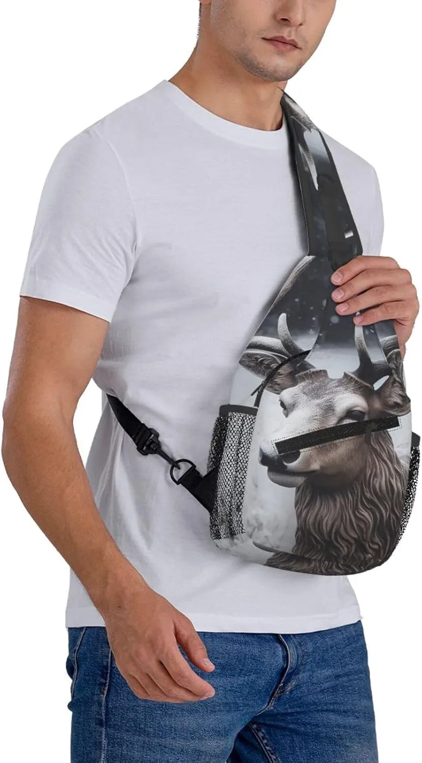 Crossbody Sling Backpack Sling Bag For Men Women Cross Chest Bag Shoulder Bag Deer Head In The Snow Travel Hiking Daypack