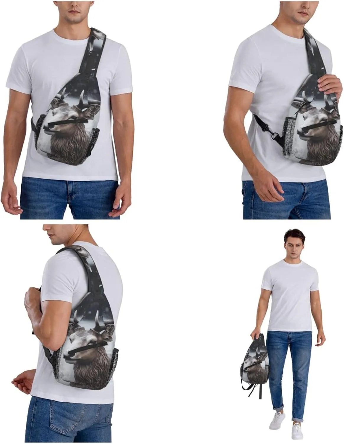 Crossbody Sling Backpack Sling Bag For Men Women Cross Chest Bag Shoulder Bag Deer Head In The Snow Travel Hiking Daypack