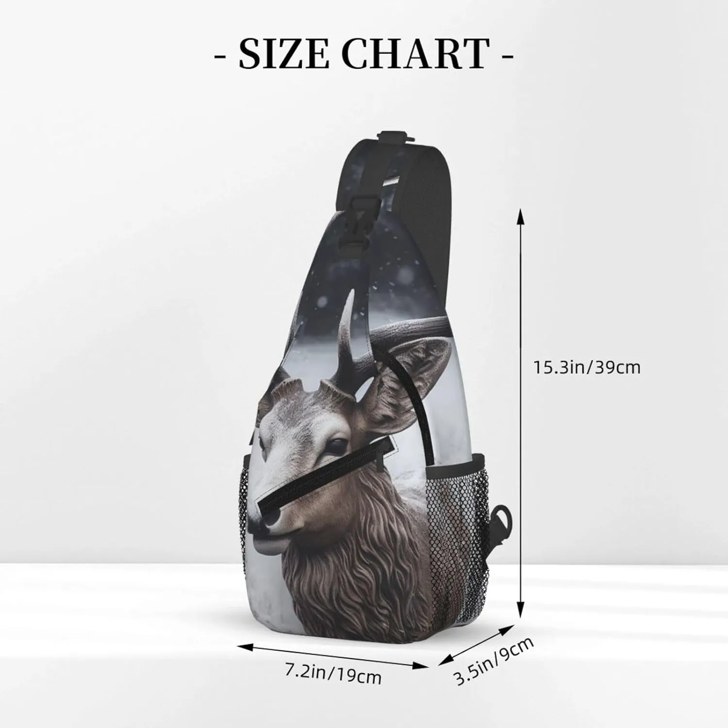 Crossbody Sling Backpack Sling Bag For Men Women Cross Chest Bag Shoulder Bag Deer Head In The Snow Travel Hiking Daypack