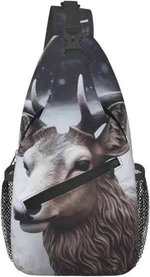 Crossbody Sling Backpack Sling Bag For Men Women Cross Chest Bag Shoulder Bag Deer Head In The Snow Travel Hiking Daypack