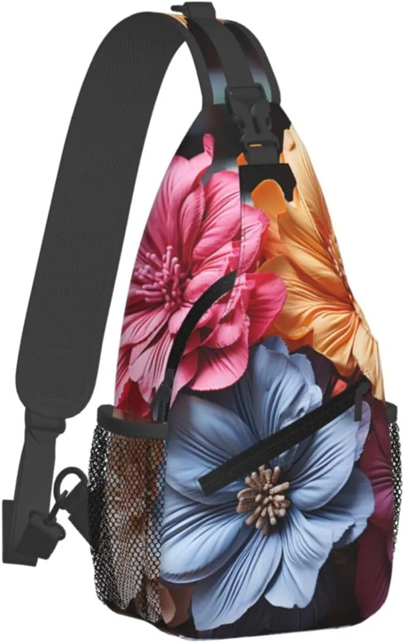 Crossbody Sling Backpack Sling Bag For Men Women Cross Chest Bag Shoulder Bag Flowers On Wooden Board Travel Hiking Daypack