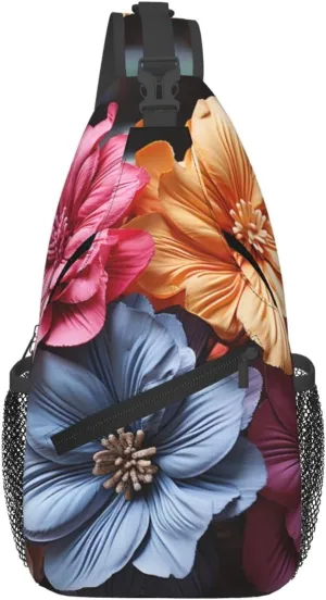Crossbody Sling Backpack Sling Bag For Men Women Cross Chest Bag Shoulder Bag Flowers On Wooden Board Travel Hiking Daypack