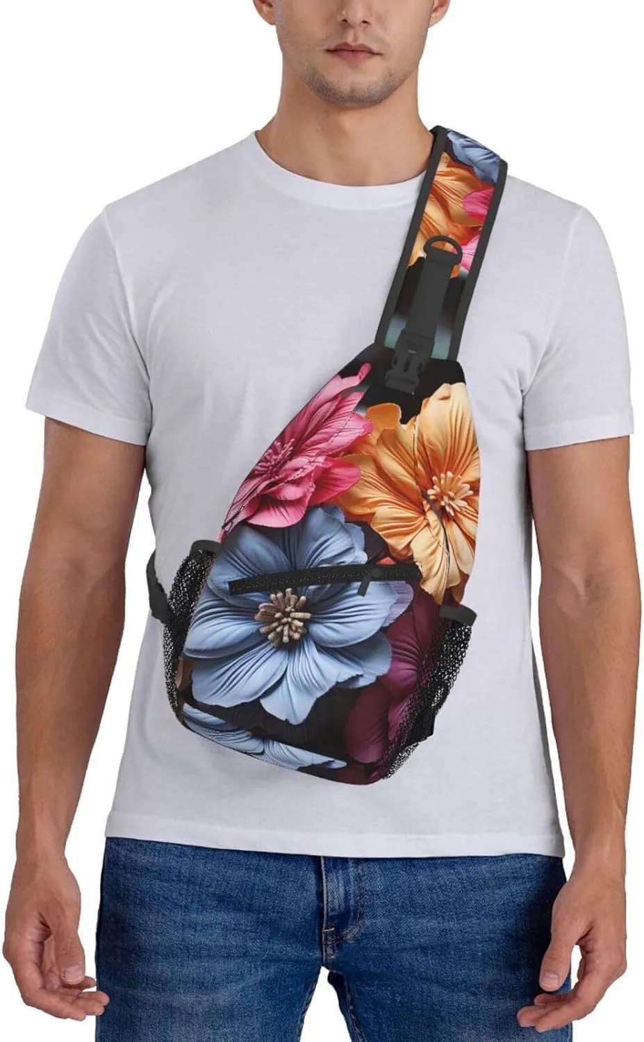 Crossbody Sling Backpack Sling Bag For Men Women Cross Chest Bag Shoulder Bag Flowers On Wooden Board Travel Hiking Daypack