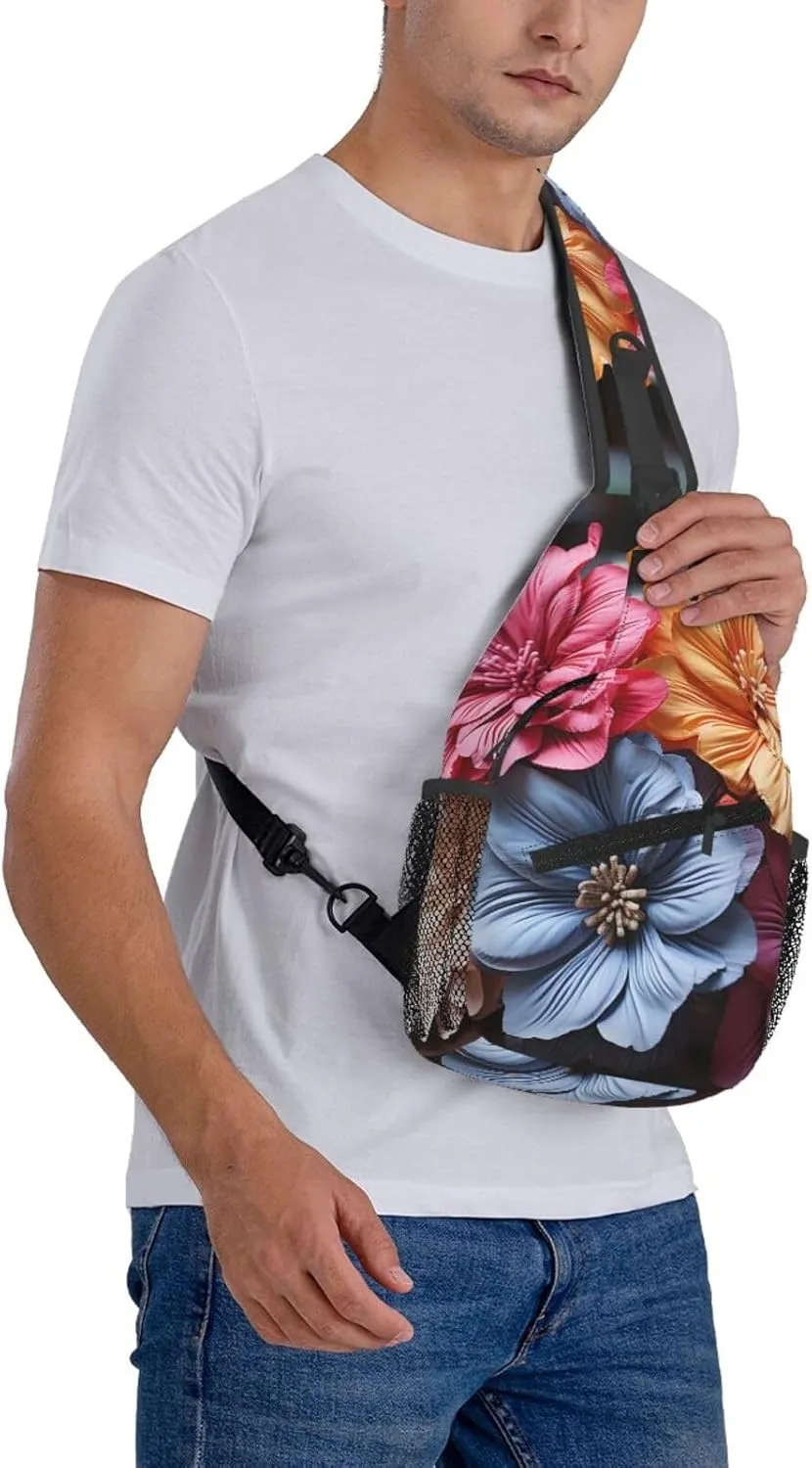 Crossbody Sling Backpack Sling Bag For Men Women Cross Chest Bag Shoulder Bag Flowers On Wooden Board Travel Hiking Daypack