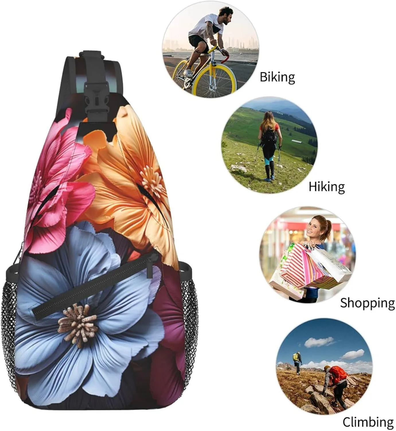 Crossbody Sling Backpack Sling Bag For Men Women Cross Chest Bag Shoulder Bag Flowers On Wooden Board Travel Hiking Daypack